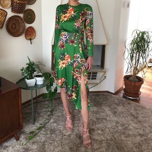 Mango Brand Green Floral Asymmetrical Dress
